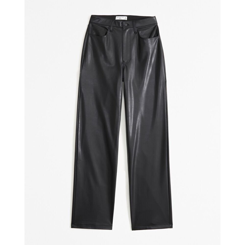 Abercrombie & Fitch Women's Black Vegan Leather 90s Relaxed Jean Ultra High Rise